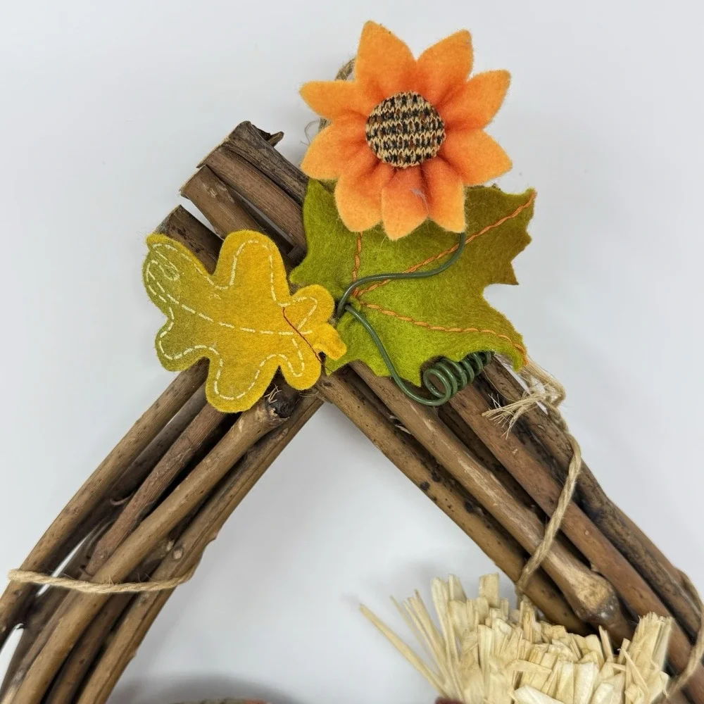 Vintage Happy Harvest Grapevine Fall Scarecrows Door Hanger Wreath 16
